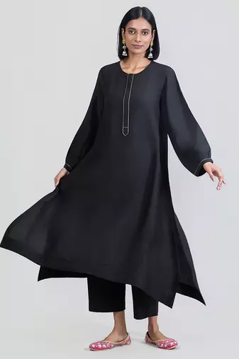 Jet black dola silk kurta set