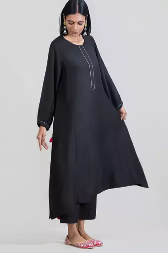 Jet black dola silk kurta set
