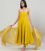 Mustard yellow dola silk anarkali set