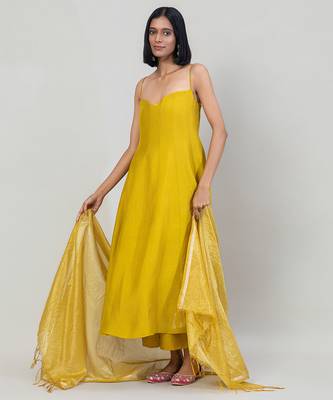 Mustard yellow dola silk anarkali set 2