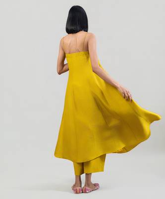 Mustard yellow dola silk anarkali set 4
