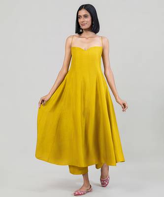 Mustard yellow dola silk anarkali set 5
