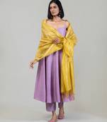 Lilac purple dola silk anarkali with yellow dupatta