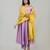 Lilac purple dola silk anarkali with yellow dupatta