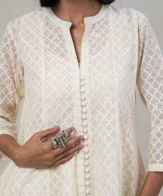 Off white woven jacquard chanderi anarkali set 5