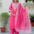 Floral embroidered silk round neck kurta trouser & dupatta set