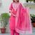 Floral embroidered silk blend round neck kurta trouser & dupatta set