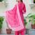 Floral embroidered silk round neck kurta trouser & dupatta set