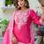 Floral embroidered silk round neck kurta trouser & dupatta set