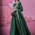 green sequins embroidered chinon silk gown
