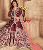 MAROON COLOR CORDING WORK ART SILK GOWN 