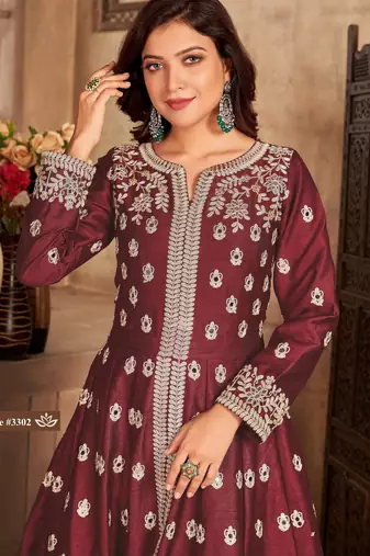 MAROON ART SILK GOWN 