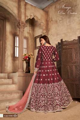 MAROON ART SILK GOWN  3