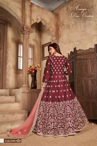 MAROON ART SILK GOWN 
