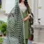Floral embroidered silk round neck kurta trouser & dupatta set