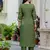 Floral embroidered silk round neck kurta trouser & dupatta set