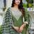 Floral embroidered silk round neck kurta trouser & dupatta set