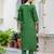 Floral embroidered silk round neck kurta trouser & dupatta set