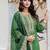 Floral embroidered silk round neck kurta trouser & dupatta set