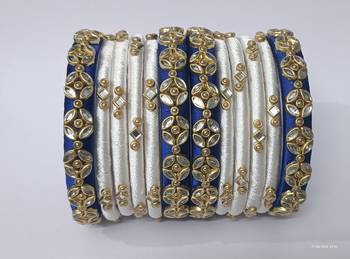 Handmade Silk Thread Bangle Blue white combination for girls and woman 1