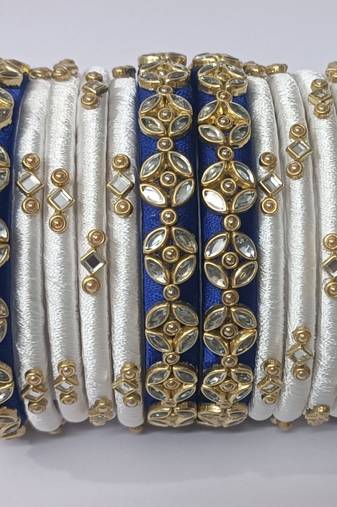 Handmade Silk Thread Bangle Blue white combination for girls and woman