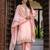 Floral embroidered silk round neck kurta trouser & dupatta set