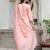 Floral embroidered silk round neck kurta trouser & dupatta set