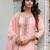 Floral embroidered silk round neck kurta trouser & dupatta set
