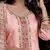 Floral embroidered silk round neck kurta trouser & dupatta set