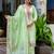 Floral embroidered silk round neck kurta trouser & dupatta set