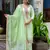 Floral embroidered silk blend round neck kurta trouser & dupatta set