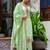 Floral embroidered silk round neck kurta trouser & dupatta set