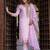 Floral embroidered silk round neck kurta trouser & dupatta set