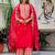 Floral embroidered silk round neck kurta trouser & dupatta set