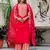 Floral embroidered silk blend round neck kurta trouser & dupatta set