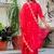 Floral embroidered silk round neck kurta trouser & dupatta set