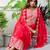 Floral embroidered silk round neck kurta trouser & dupatta set