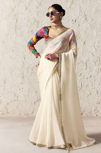 ivory tissue glass saree with blouse