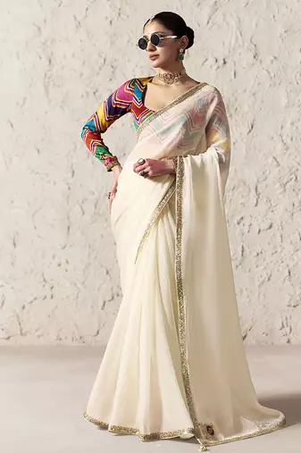 ivory tissue glass saree with blouse