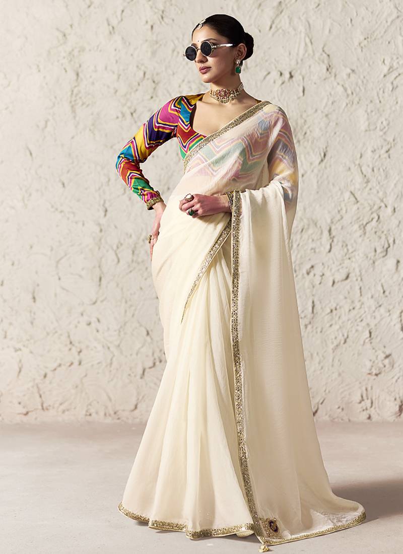 ivory tissue glass saree with blouse