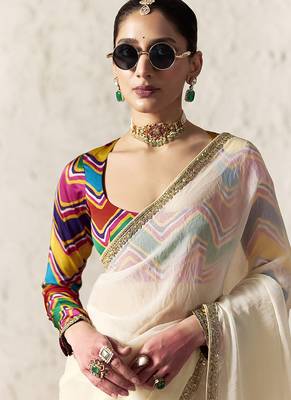 ivory tissue glass saree with blouse 2