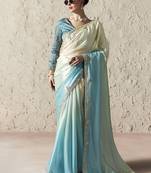 white & sky blue tissue glass saree with blouse