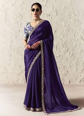 dark purple tissue glass saree with blouse 1