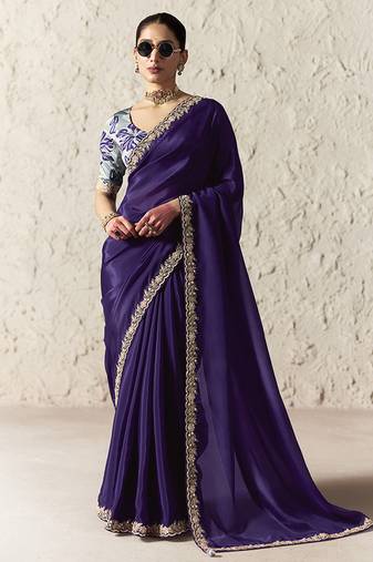 dark purple tissue glass saree with blouse