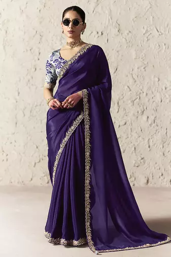 dark purple tissue glass saree with blouse