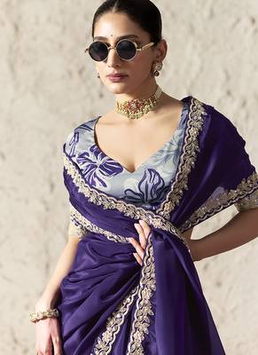 dark purple tissue glass saree with blouse 2