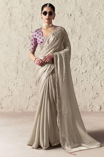 light beige tissue glass saree with blouse