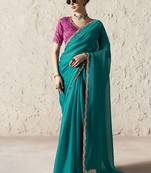 teal tissue glass saree with blouse