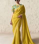 yellow tissue glass saree with blouse