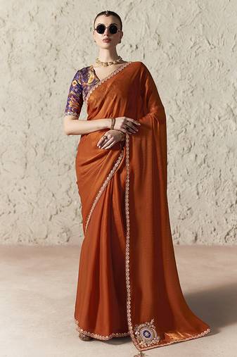 rust tissue glass saree with blouse
